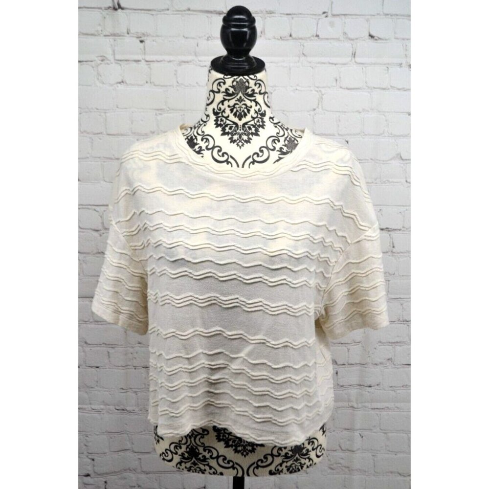 MADEWELL‎ Texture & Thread Scalloped Striped Boxy Top SIZE MEDIUM Cream